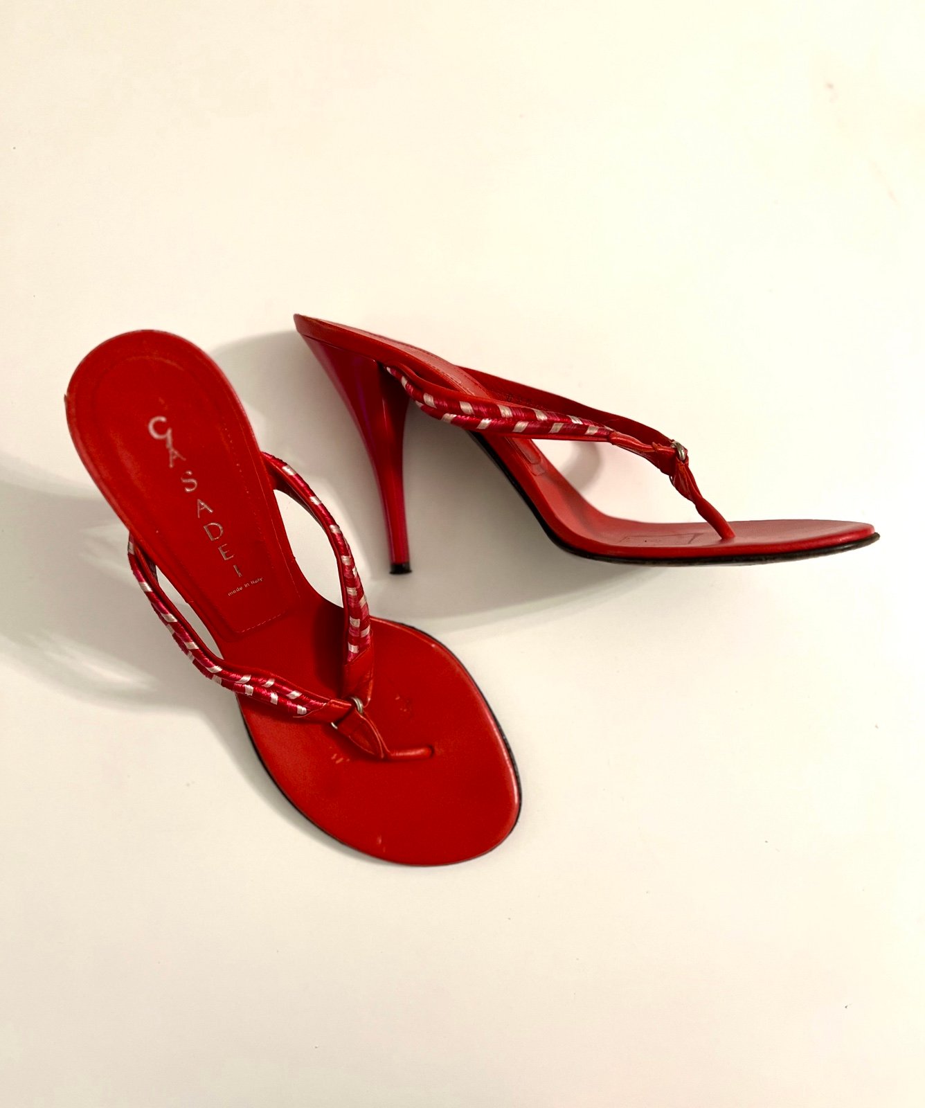 Casadei Italy red high heel thong slides sandals 8