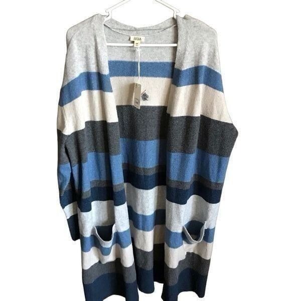 ANA Plus size XXL Gray blue long sleeve cardigan sweater striped New w/tags
