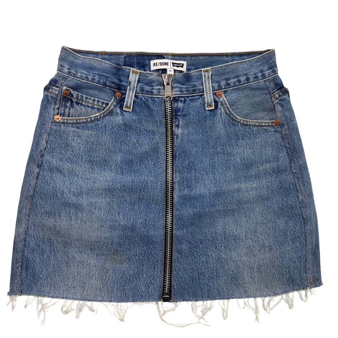 Re/Done Levi's Mini Skirt Size 25 Denim Jean Exposed Zippers Frayed Bottoms 450