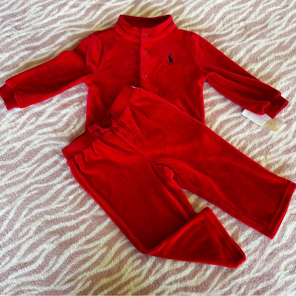 NWT Ralph Lauren Velvet Velour Sweat Pant and Sweater/Jacket Set 18 M