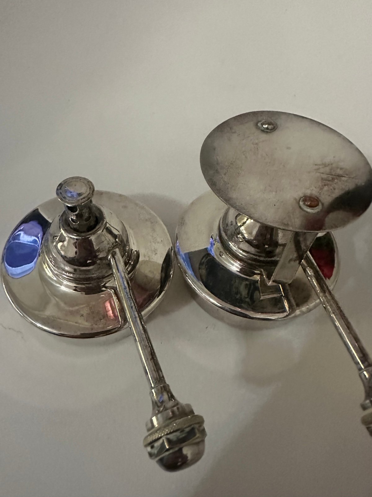 ENGLISH SILVERPLATE SPIRIT BURNING TRIVETS (2) Chafing Warmers