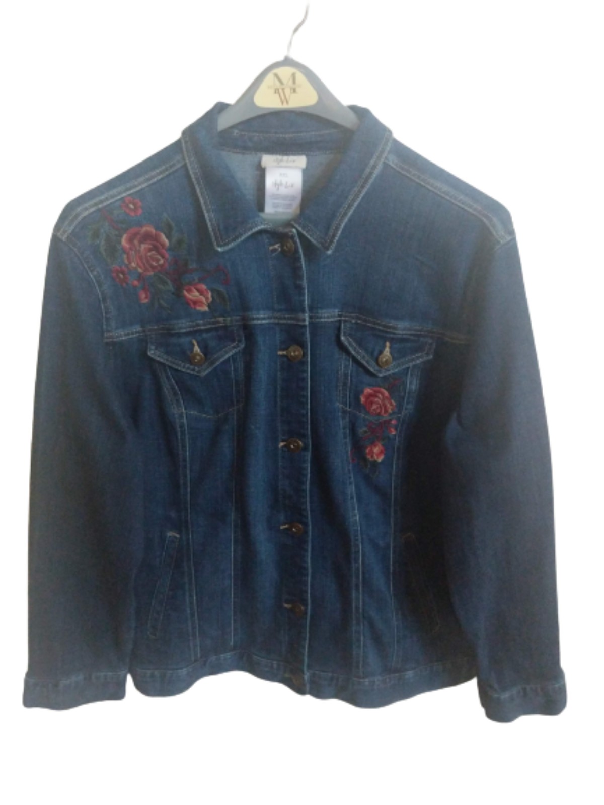 Embroidery Jacket Bohemian Rose Trucker Stretch