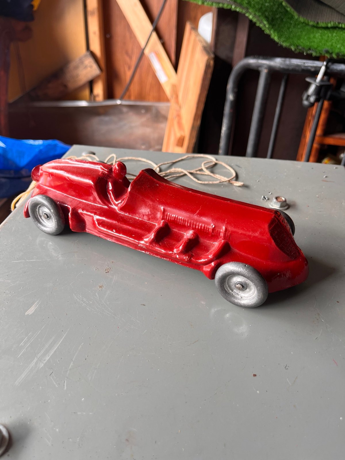 E.R. Roach Industries Sand-Cast Aluminum Race Car Painted Red circa 1945 A2573
