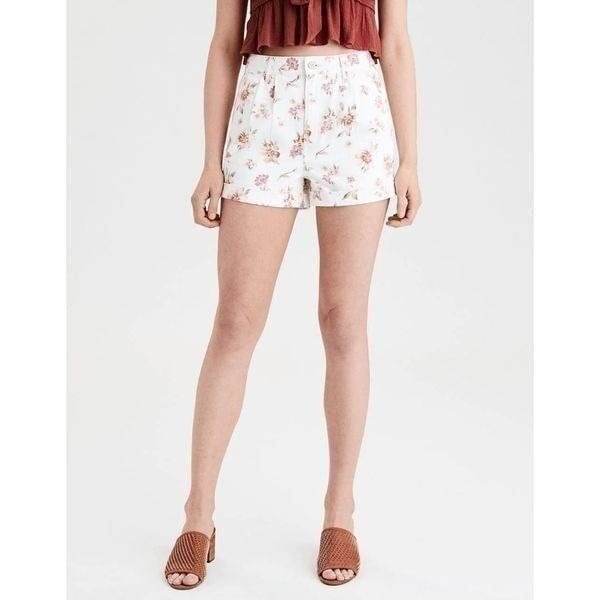 American Eagle Womens White Floral Denim Jean Mom Shorts Size 4