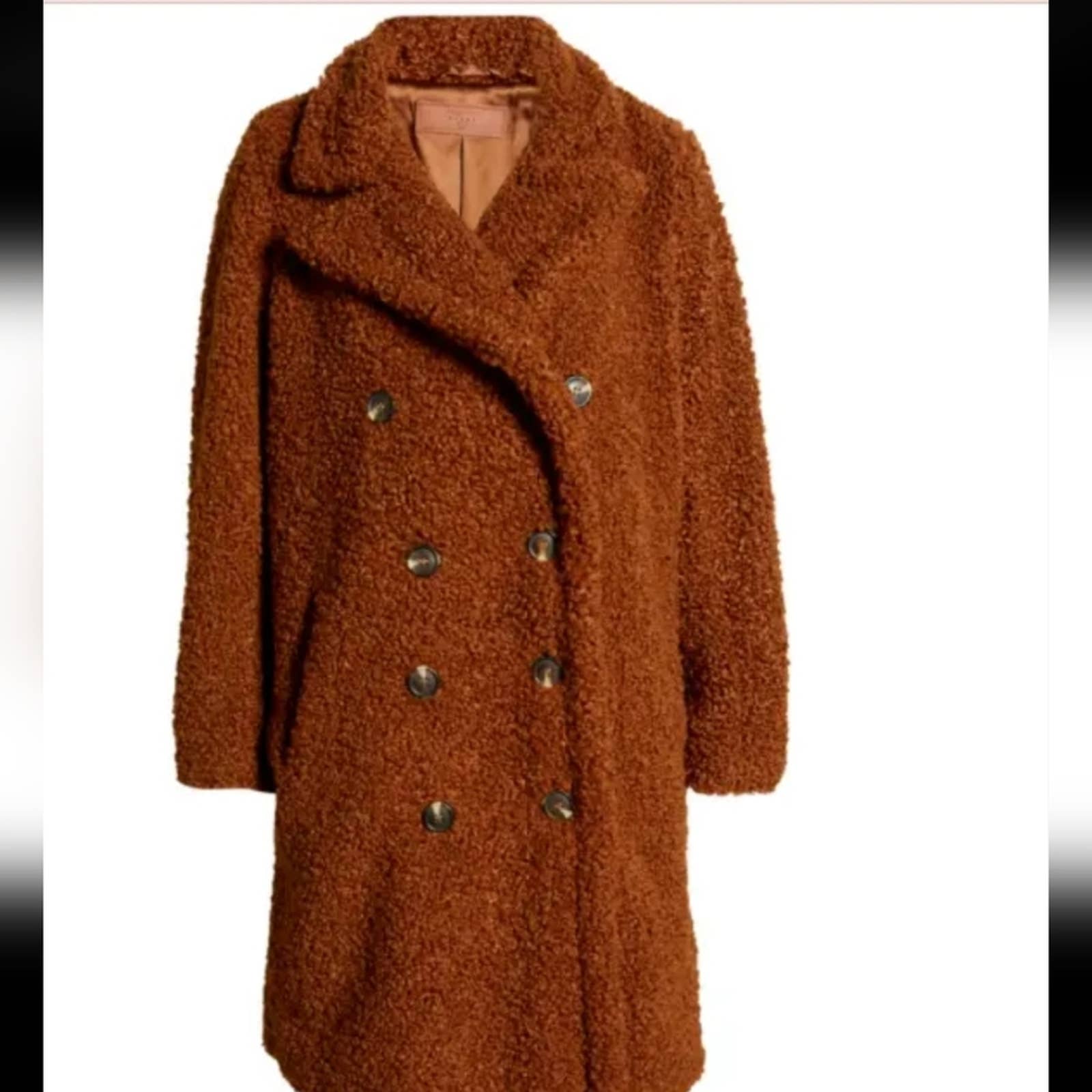BLANK NYC brown faux shearling double-breasted teddy bear coat size medium