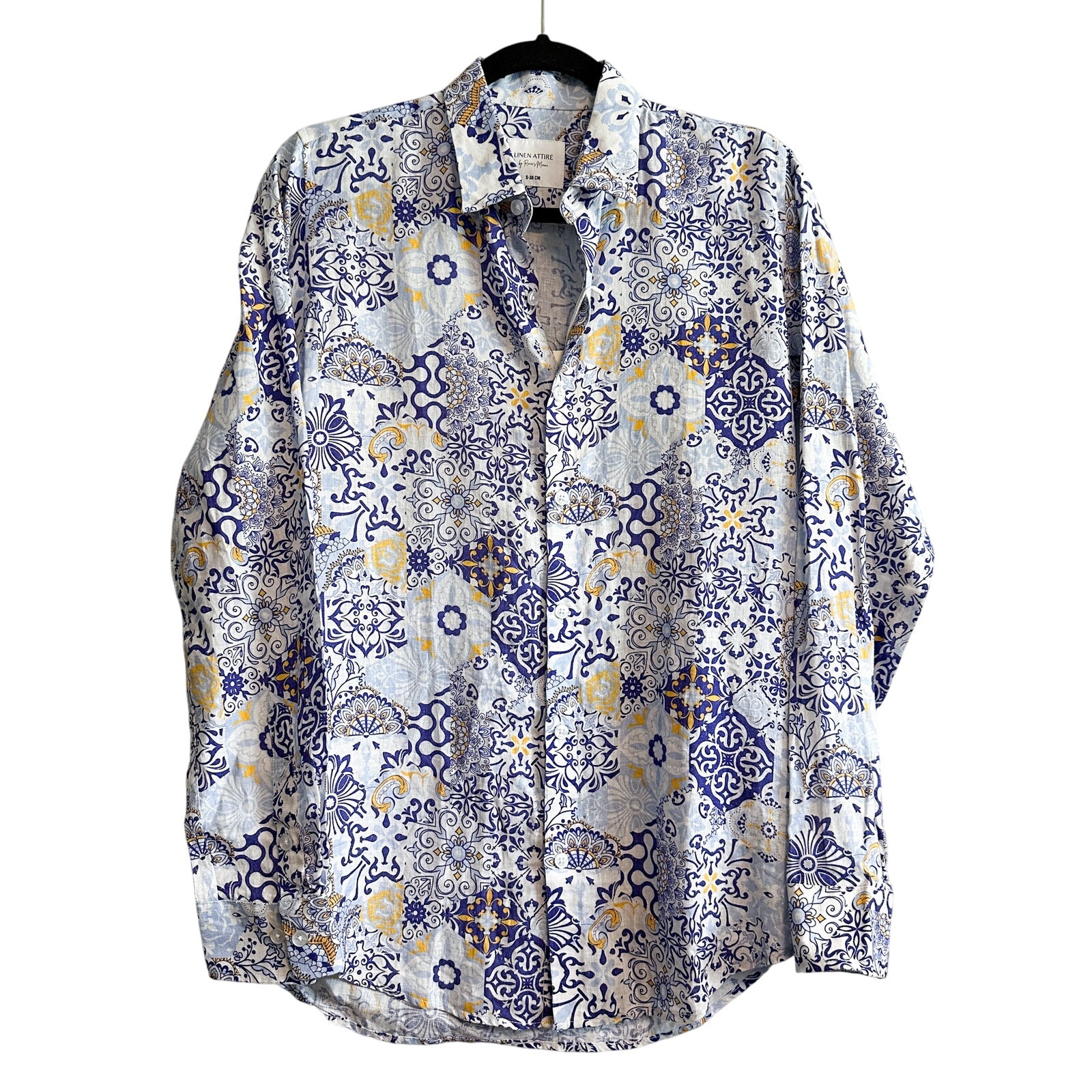 Ranee's Linen Attire Men's Print Linen Colorful Abstract Shirt NWT Size S 38