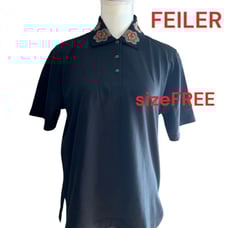 ♦︎Unused Faller Polo Shirt, Black with a subdued brown floral pattern.
