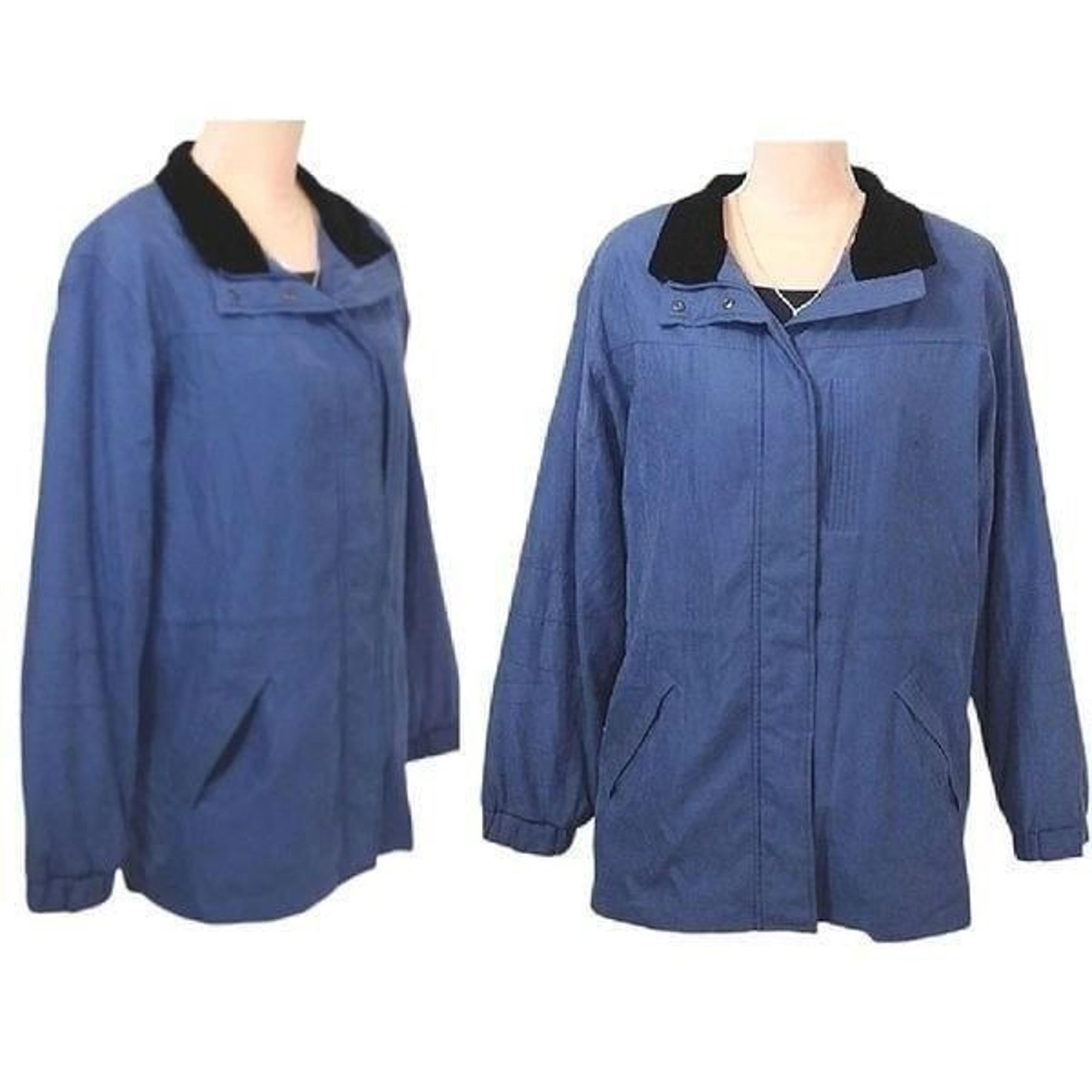 Vntg 90s St John's Bay Blue with Black Velvet Trim Outer Parka Jacket Large