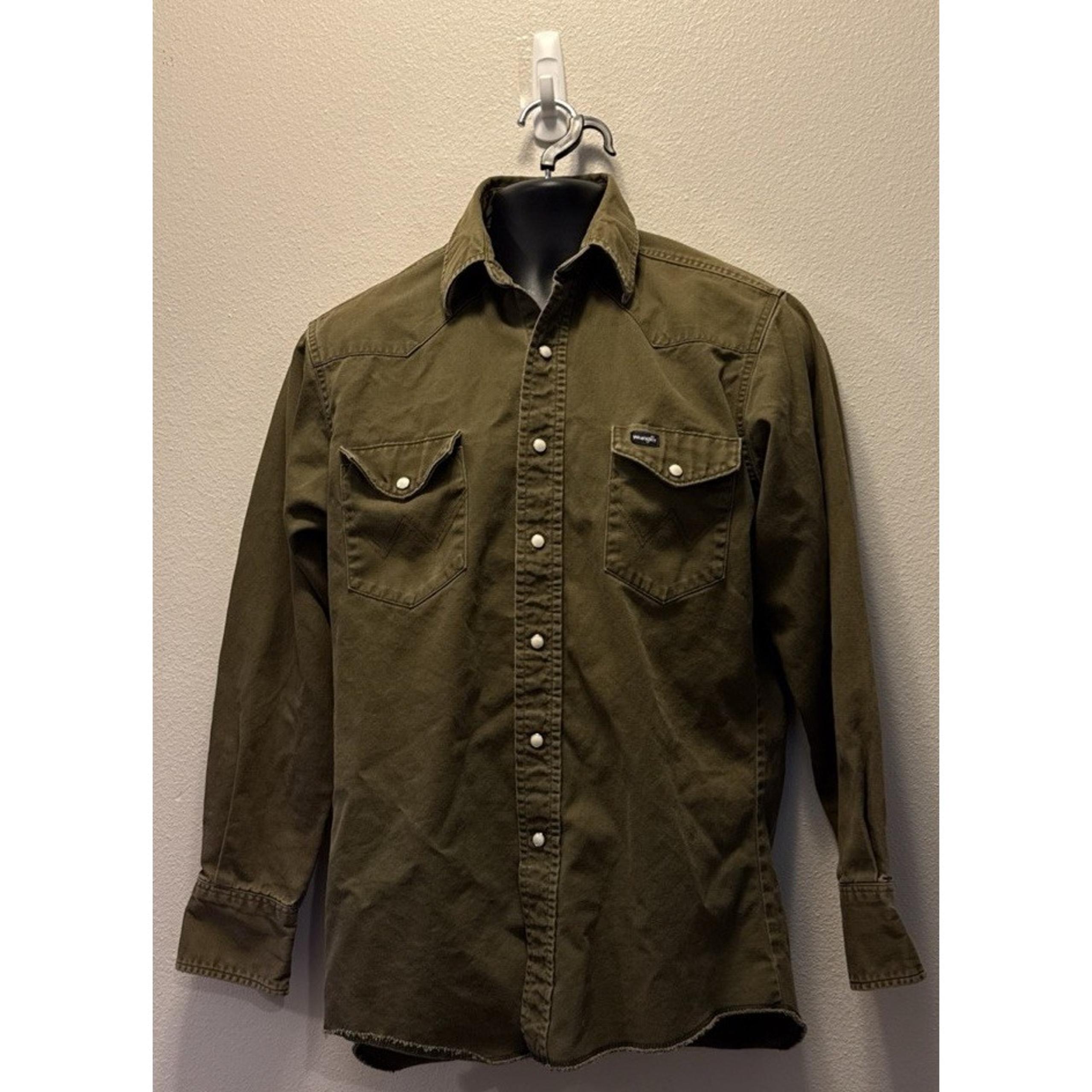 Vintage Green Pearl Snap Work Shirt Size 15.5x34 Western Cowboy - Wrangler