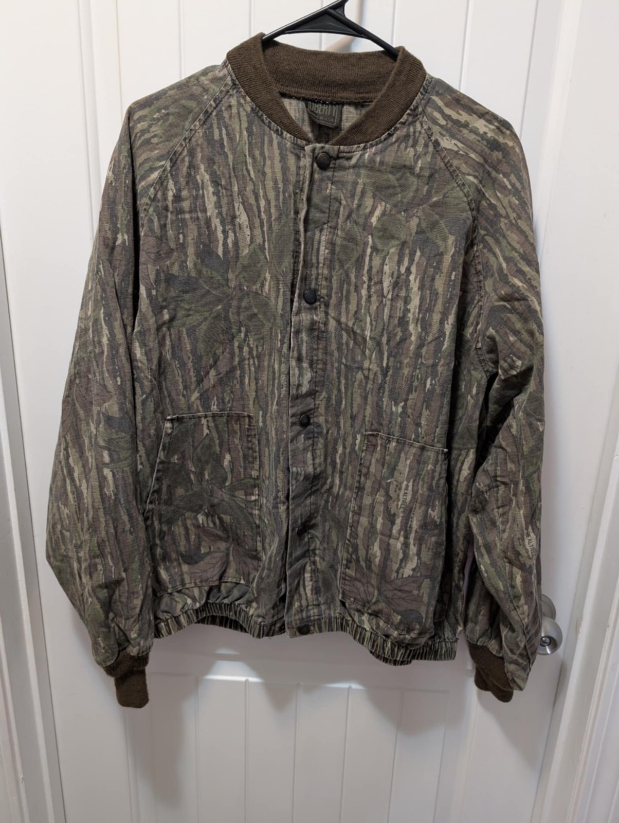 Vintage Liberty Realtree Camo Bomber Jacket Button Up Woodland Hardwood Size L