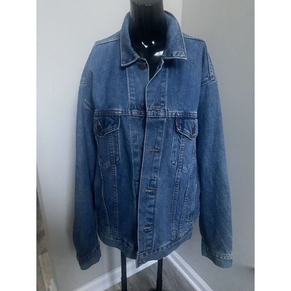 Vintage Levis 70507-0389 Mens Blue Denim Trucker Jacket LARGE USA Made Red Tag