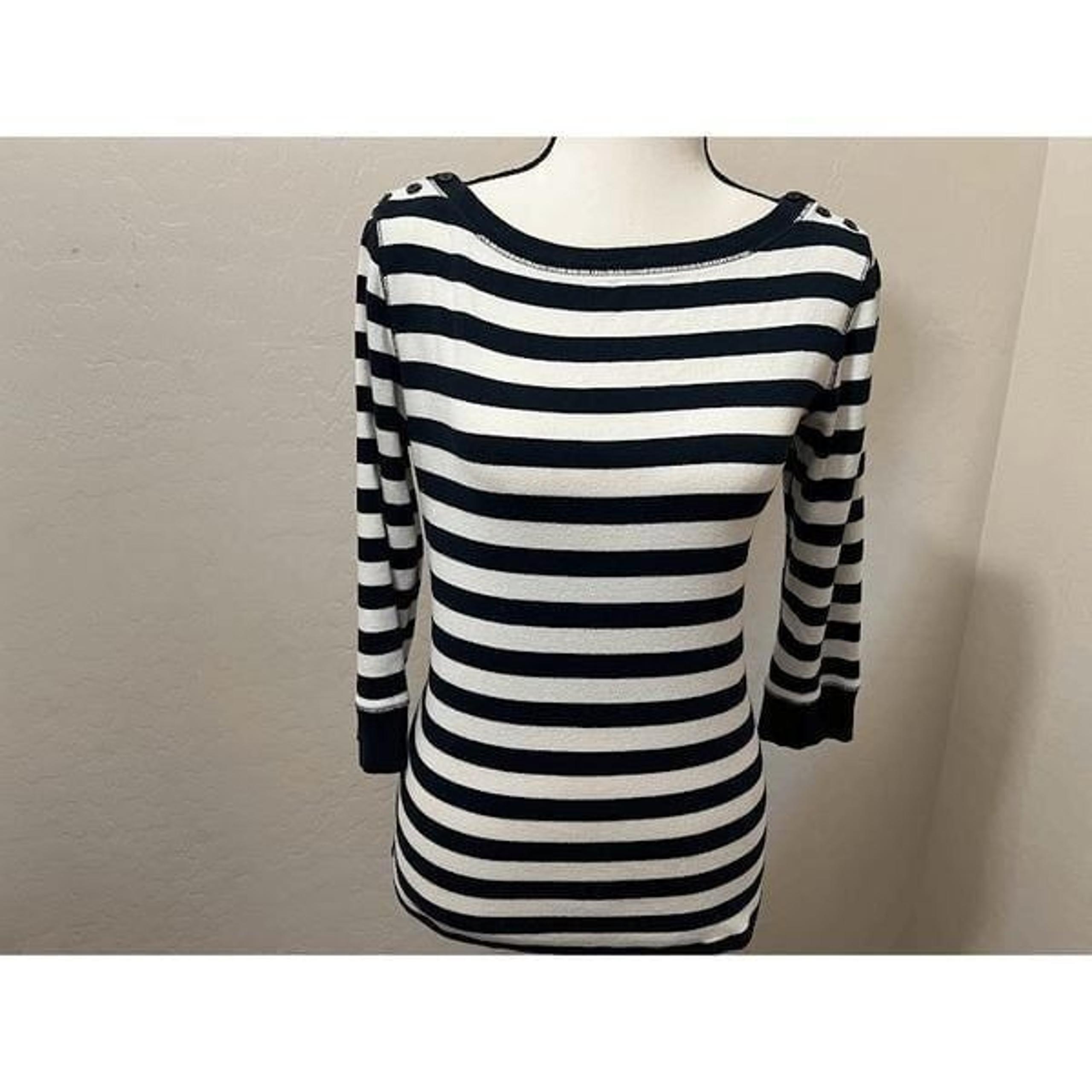 Jones New York size Small Navy blue and cream l1/4 sleeve women's pullover with