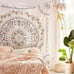 Sketched Floral Medallion Tapestry, Bohemian Mandala Wall Hanging Tapestries