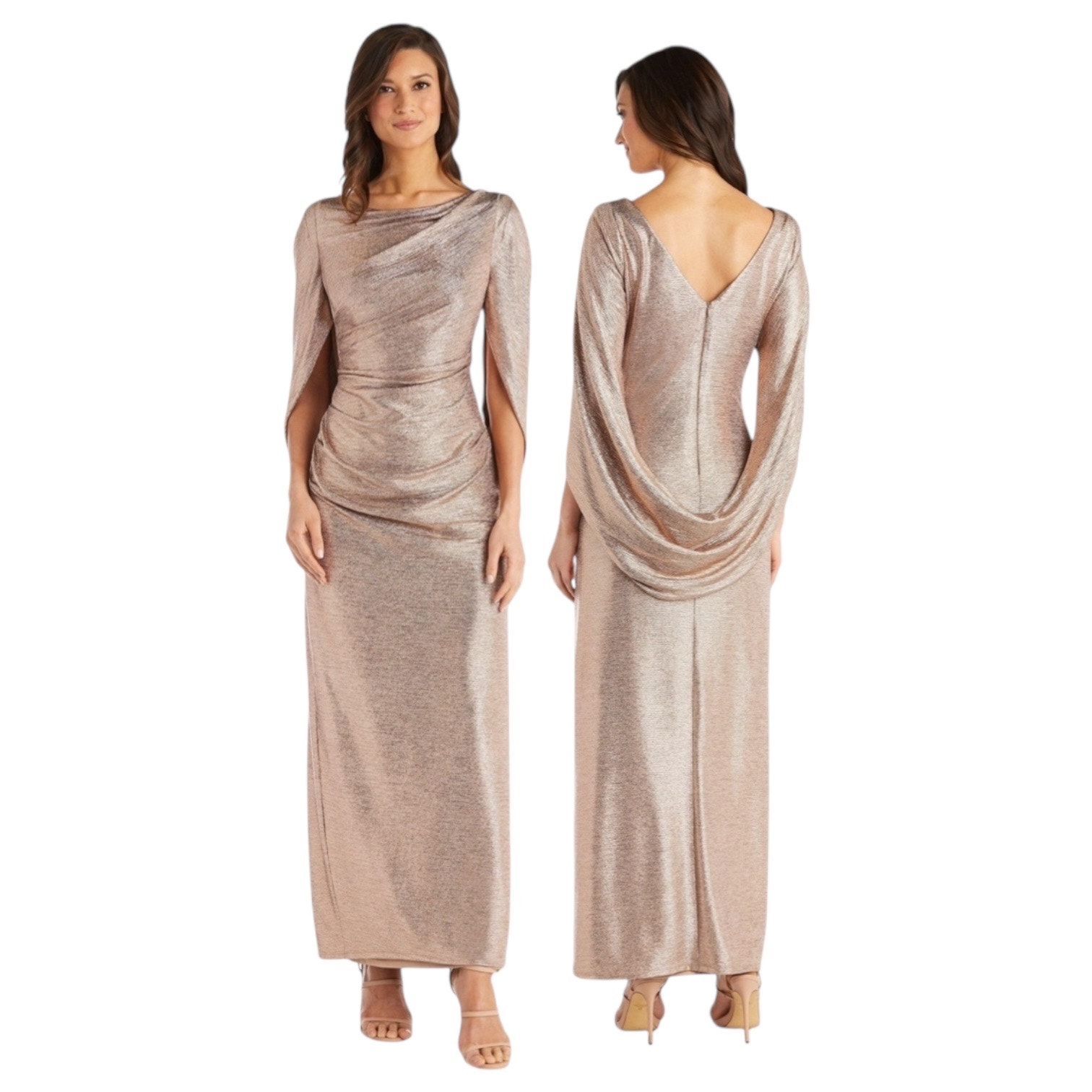 R&M Richards Drape Dress Metallic Rose Gold 16