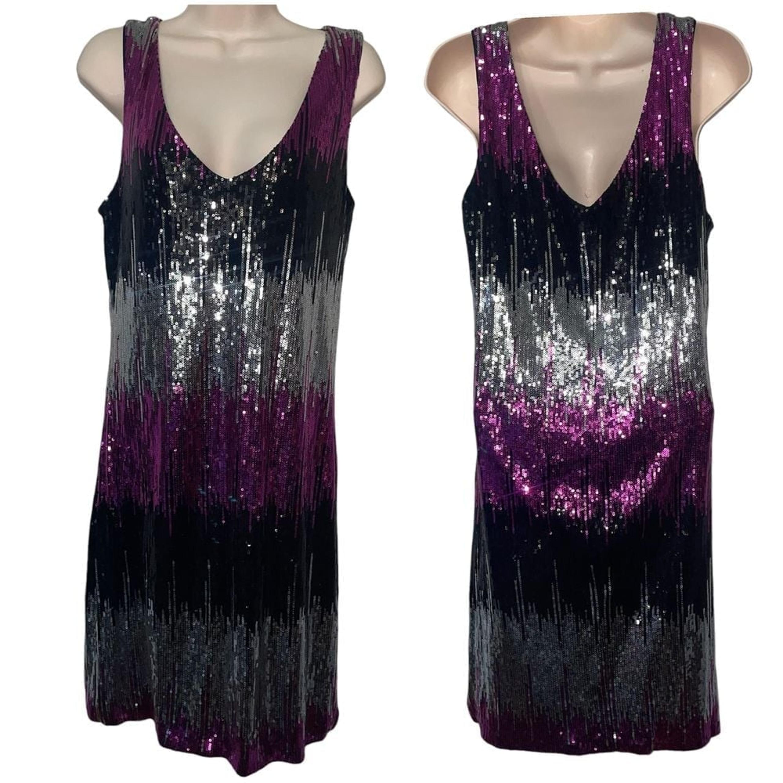 Profile sleeveless Sequin Cocktail Party Mini Dress Pink/purple Black Silver 1X