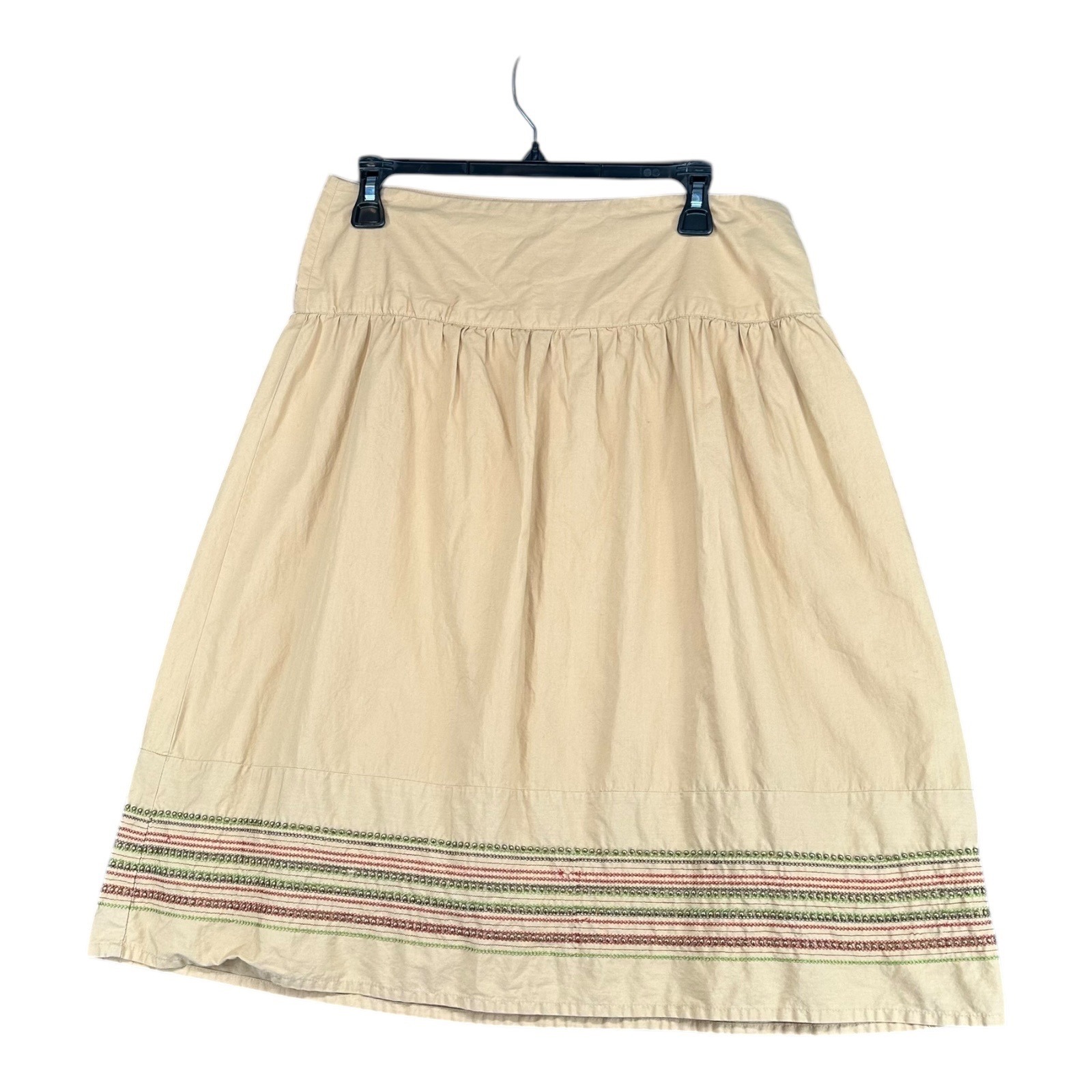 Old Navy Y2K 6 Khaki Skirt Embroidered Hem Boho Vintage A Line Casual Peasant