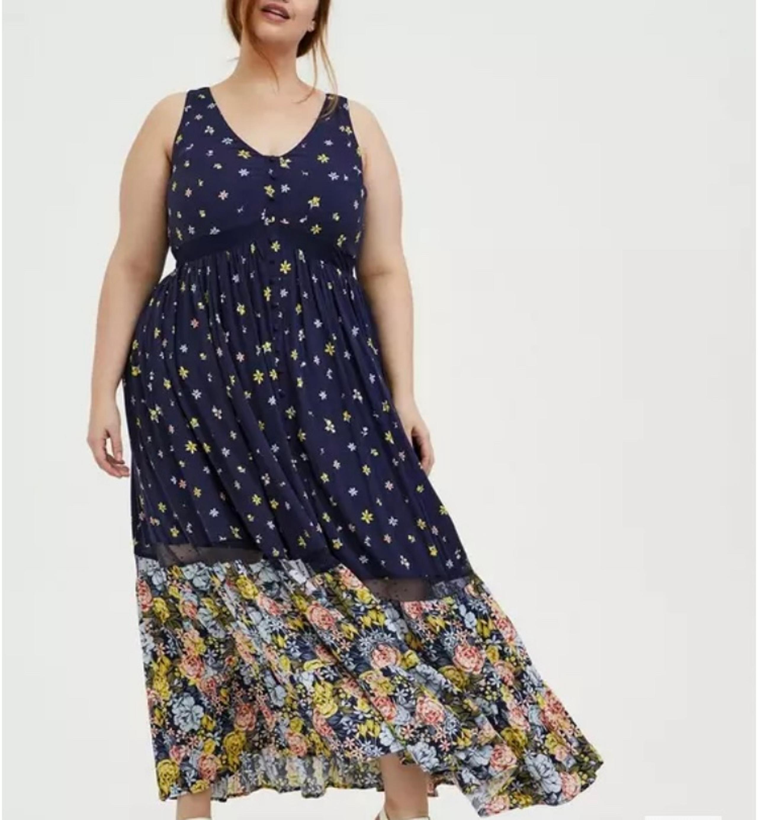 Torrid Maxi Dress Challis
Women 2X Plus Blue Floral Sheer Whimsygoth Cottagecore