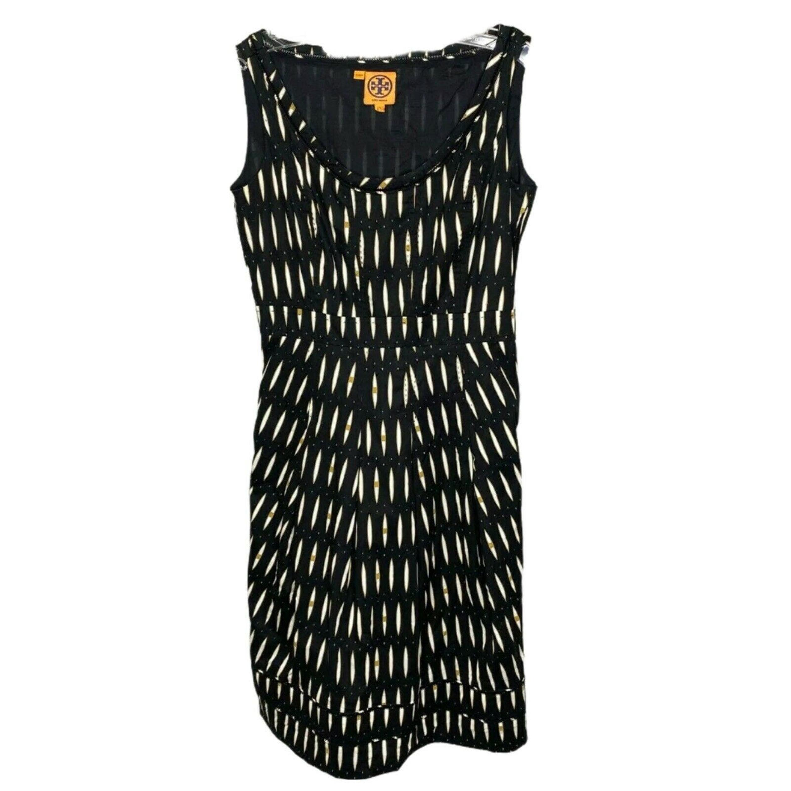 Tory Burch A-Line Dress Women's Black White Scoop Neck Tribal Sleeveless Size 4