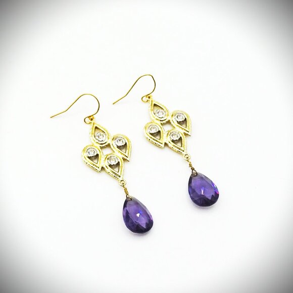ALEXIS BITTAR Amazing Gold & Rhodium Plate Faceted Amethyst & CZ Drop Earrings