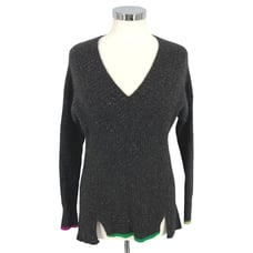 White + Warren Womens Cashmere Speckled V-Neck Sweater Black Size Small