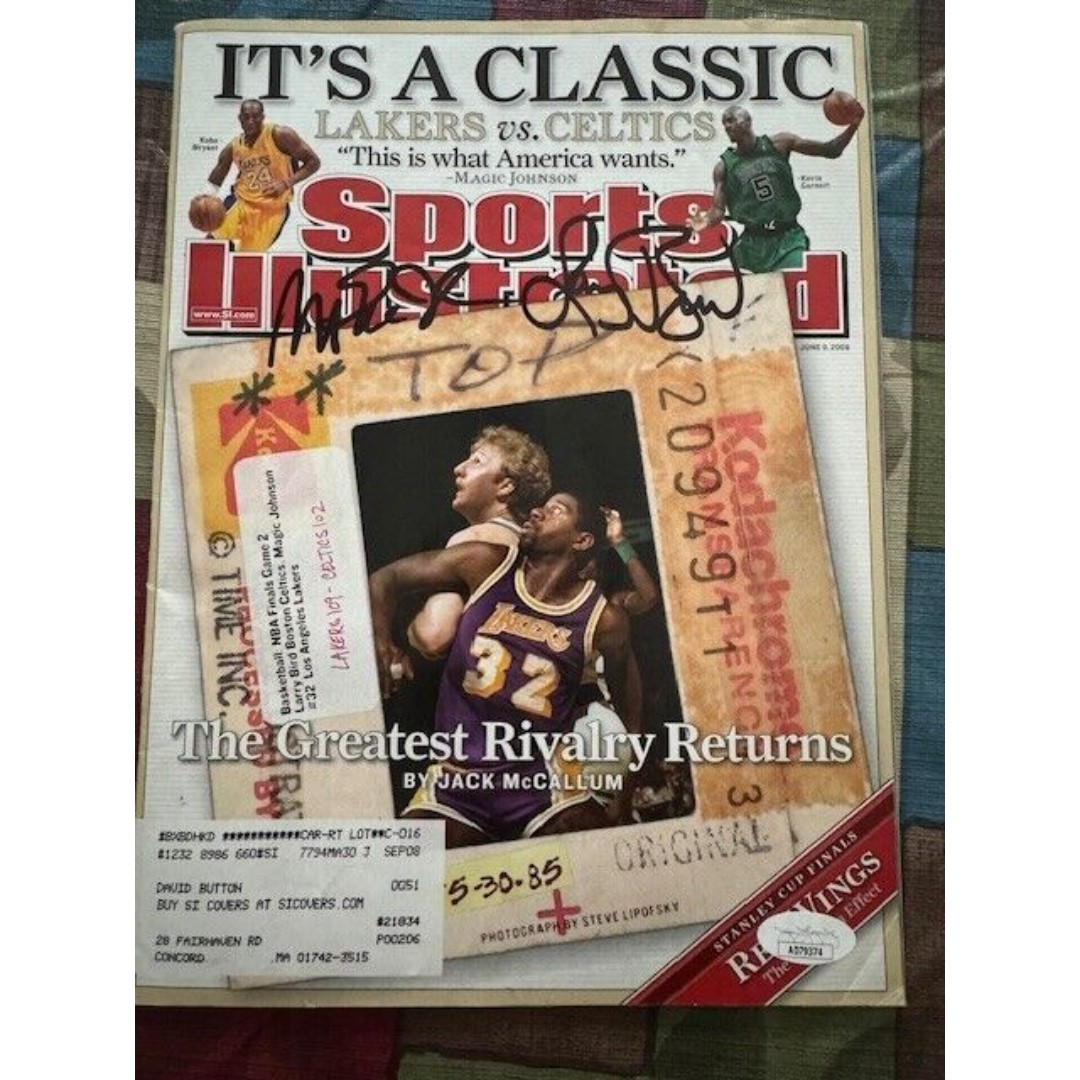 Larry Bird and Erving Magic Johnson signed 2008 Sports Illustrated JSA