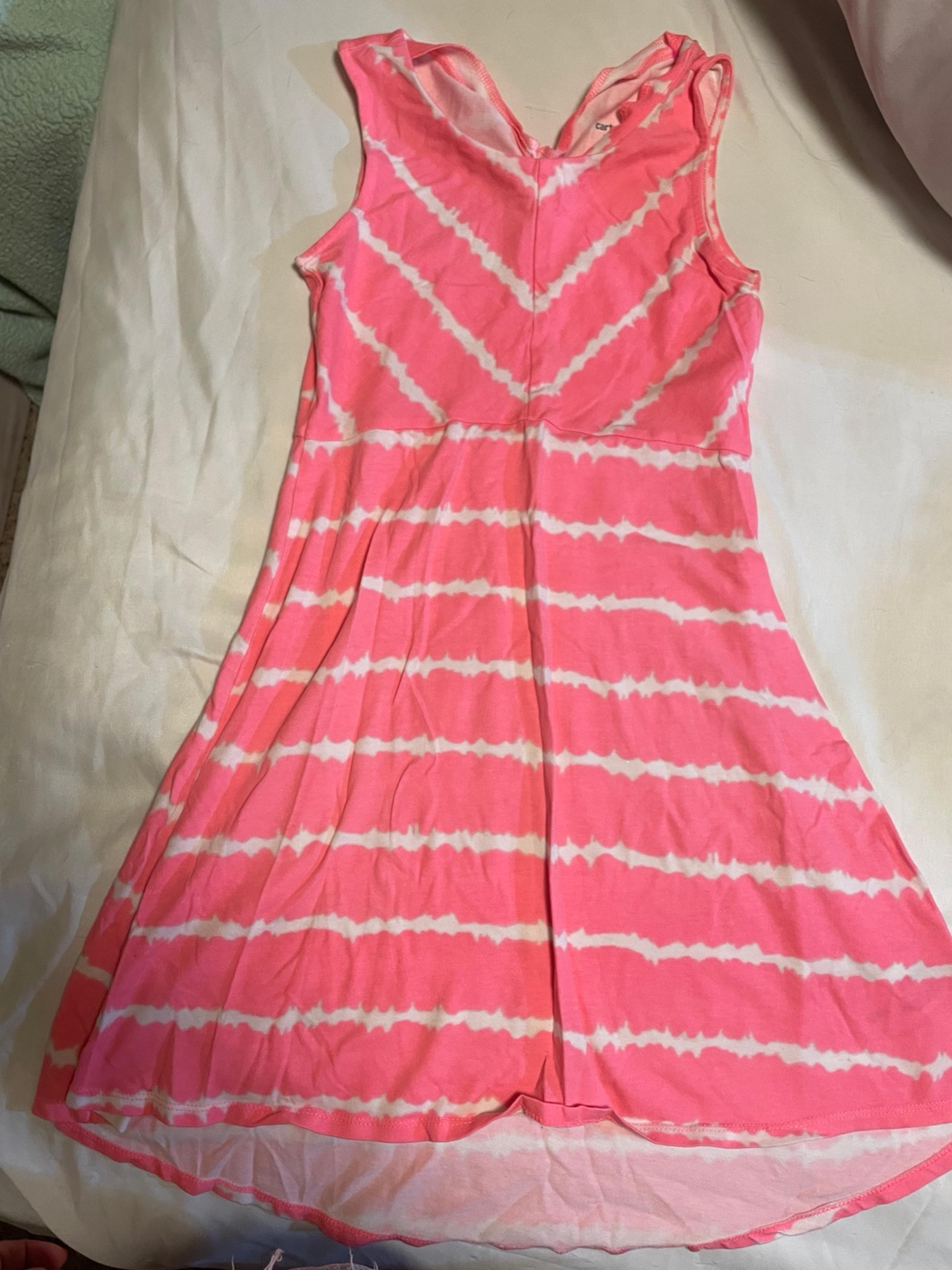 Girls summer dress Carters kid size 8 hot pink & white flowy bottom lightweight