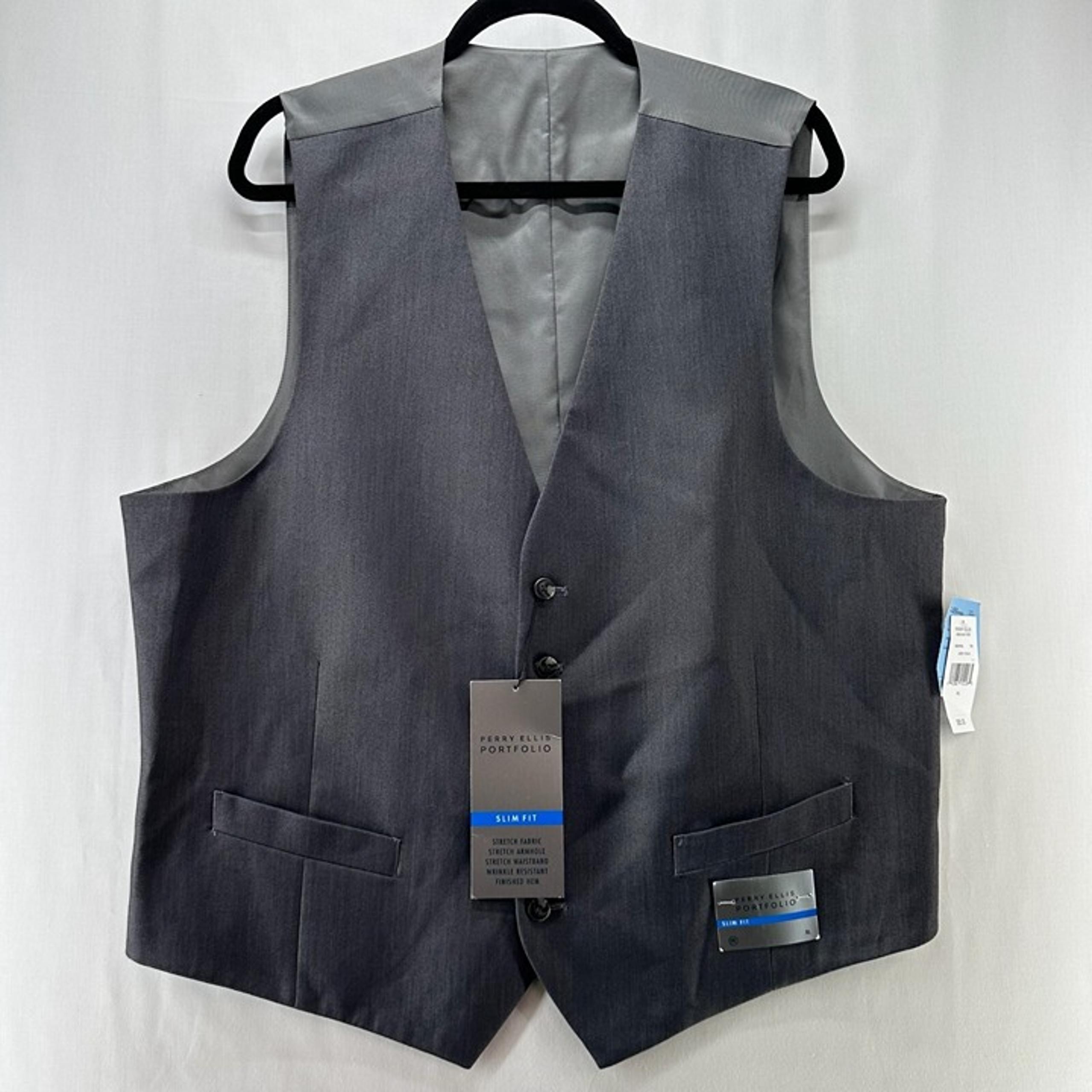 Perry Ellis Portfolio Suit Vest Mens XL Slim Fit Stretch Wrinkle Resistant Gray