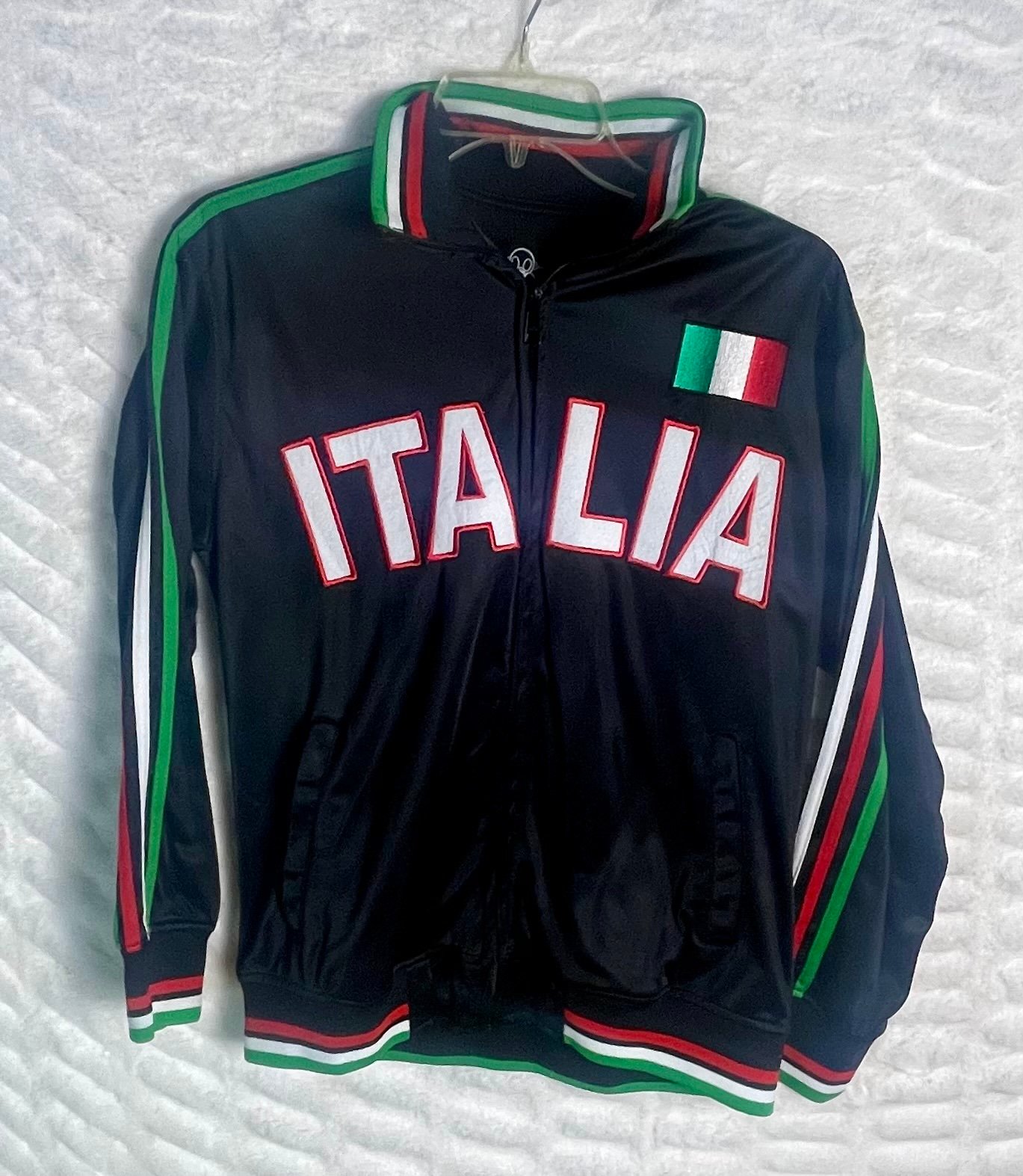 Size L Youth ITALIA Soccer Track Jacket Black Full Zip FAST SHIP