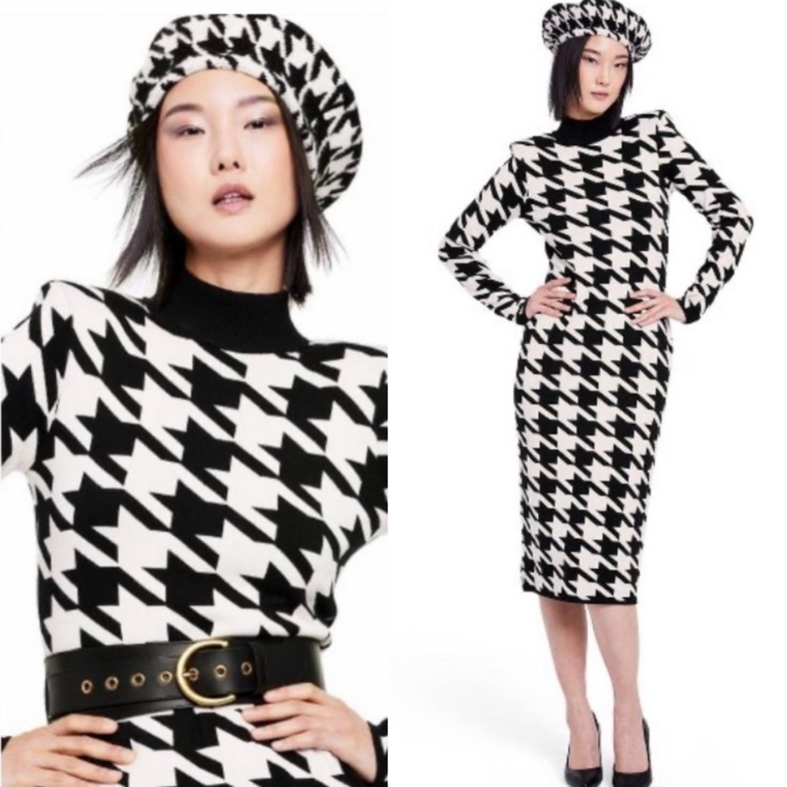3X SERGIO HUDSON x Target Houndstooth Sweater Midi Dress Black White