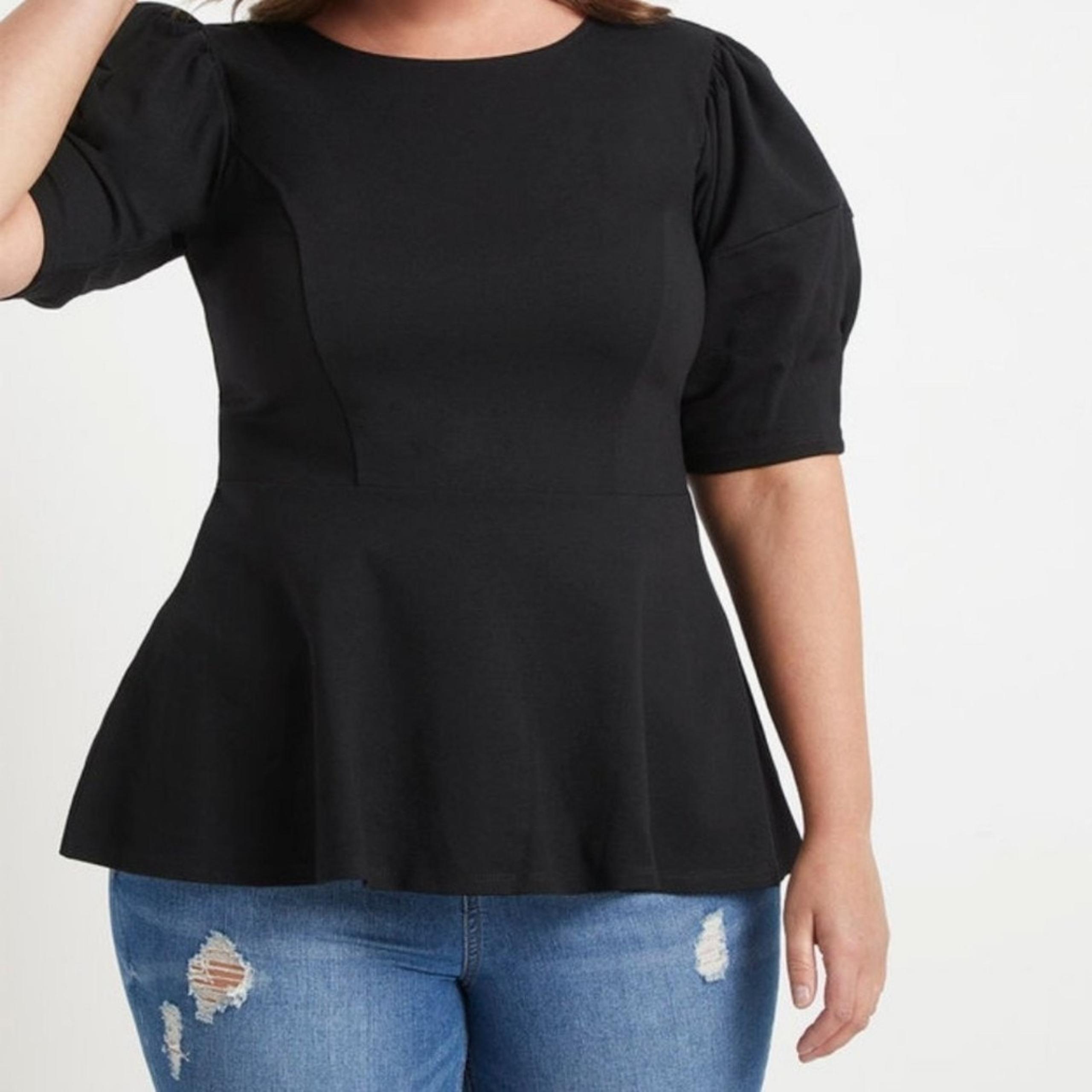 Eloquii womens 26 pugg sleeve black peplum blouse business plus size top