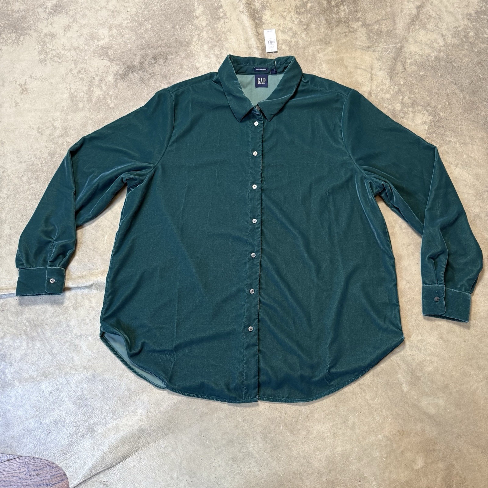 Gap Shirt Womens Size XL Green Velvet Long Sleeve Boyfriend Button Up