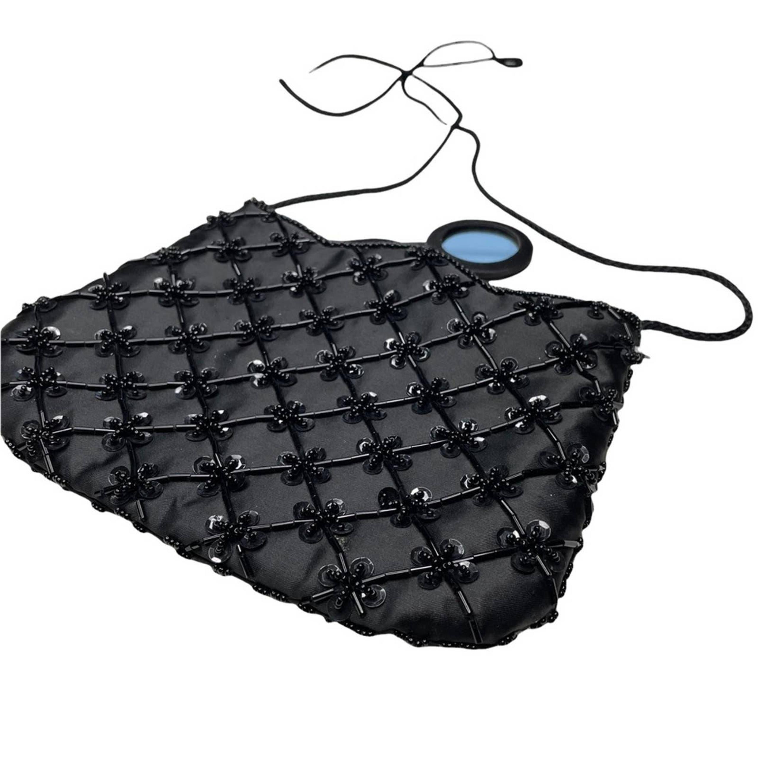VALERIE STEVENS Black Quilted Satin Sequin Beaded Crossbody Purse Clutch 90s