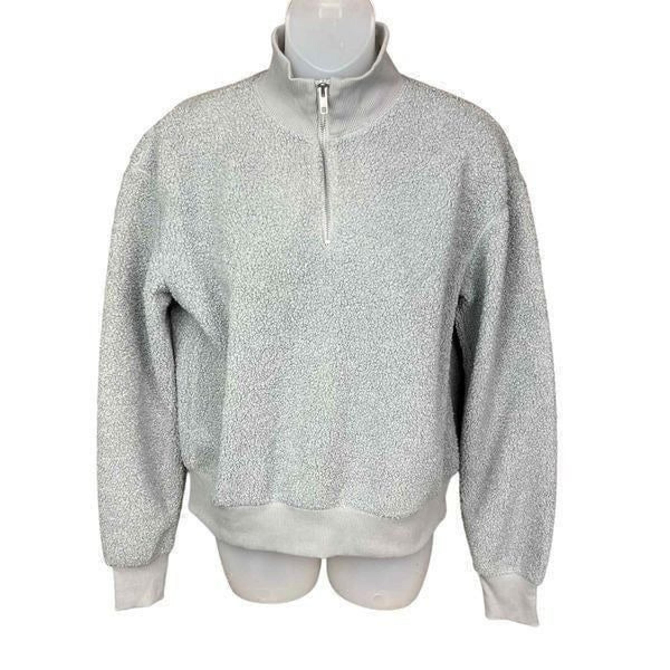 Topshop Jacket Pullover Funnel Neck Grey Fleece 1 Quarter Zip Front Size US 2