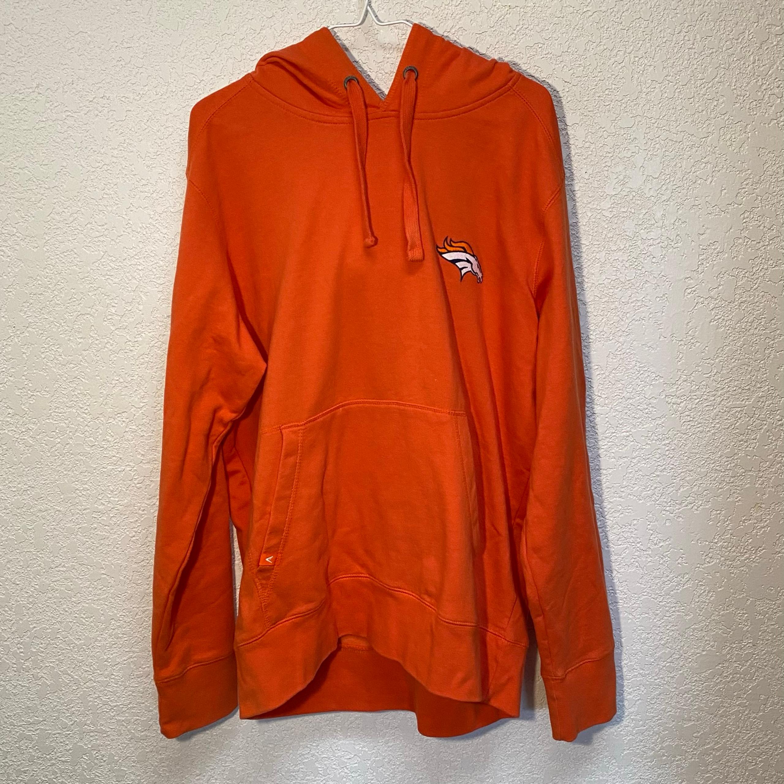 Denver Broncos Hoodie Mens Large Orange Pullover Sweatshirt NFL Football Antigua