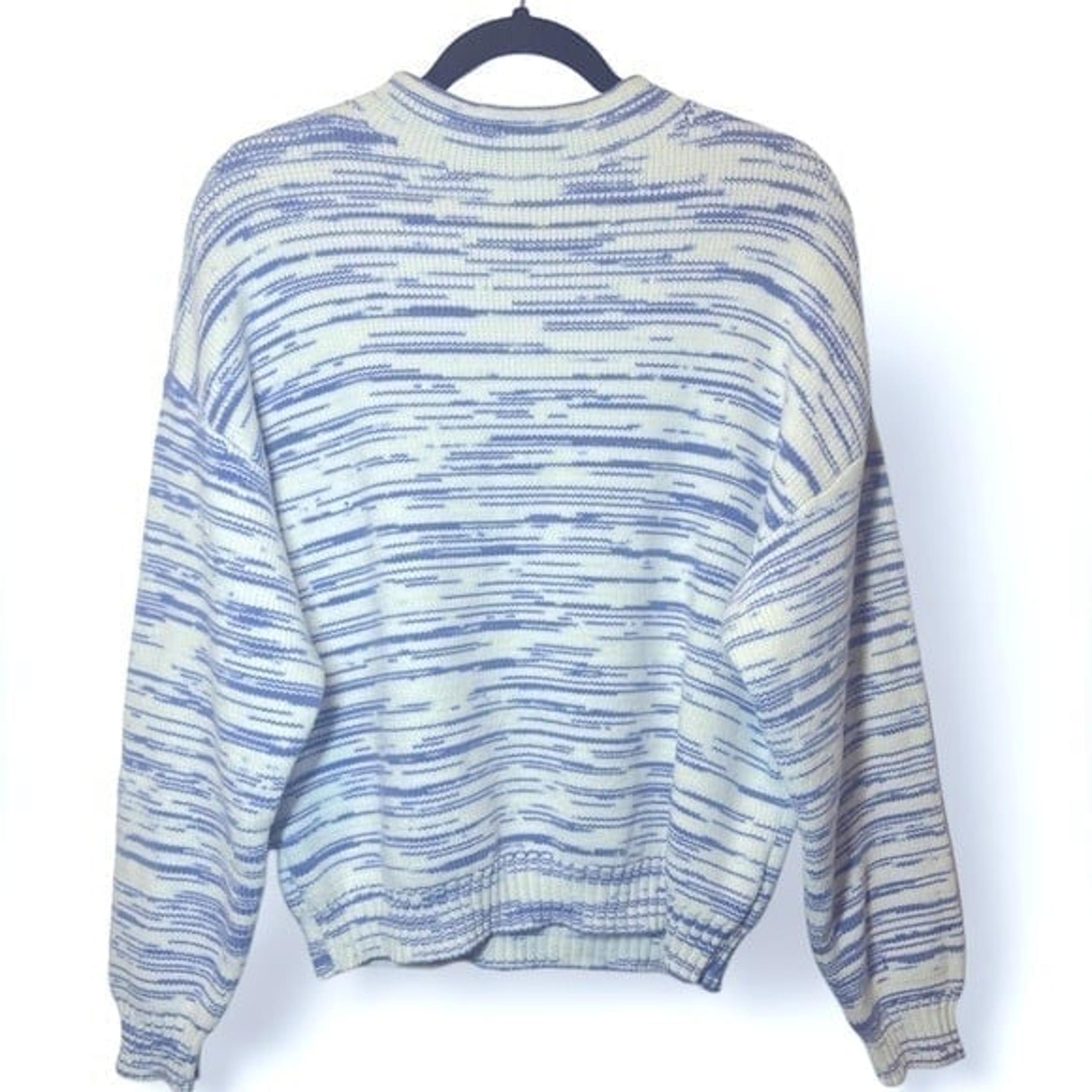 Vintage Nine West Women L White / Purple Preppy Cotton 1/4 Zip Mock Neck Sweater