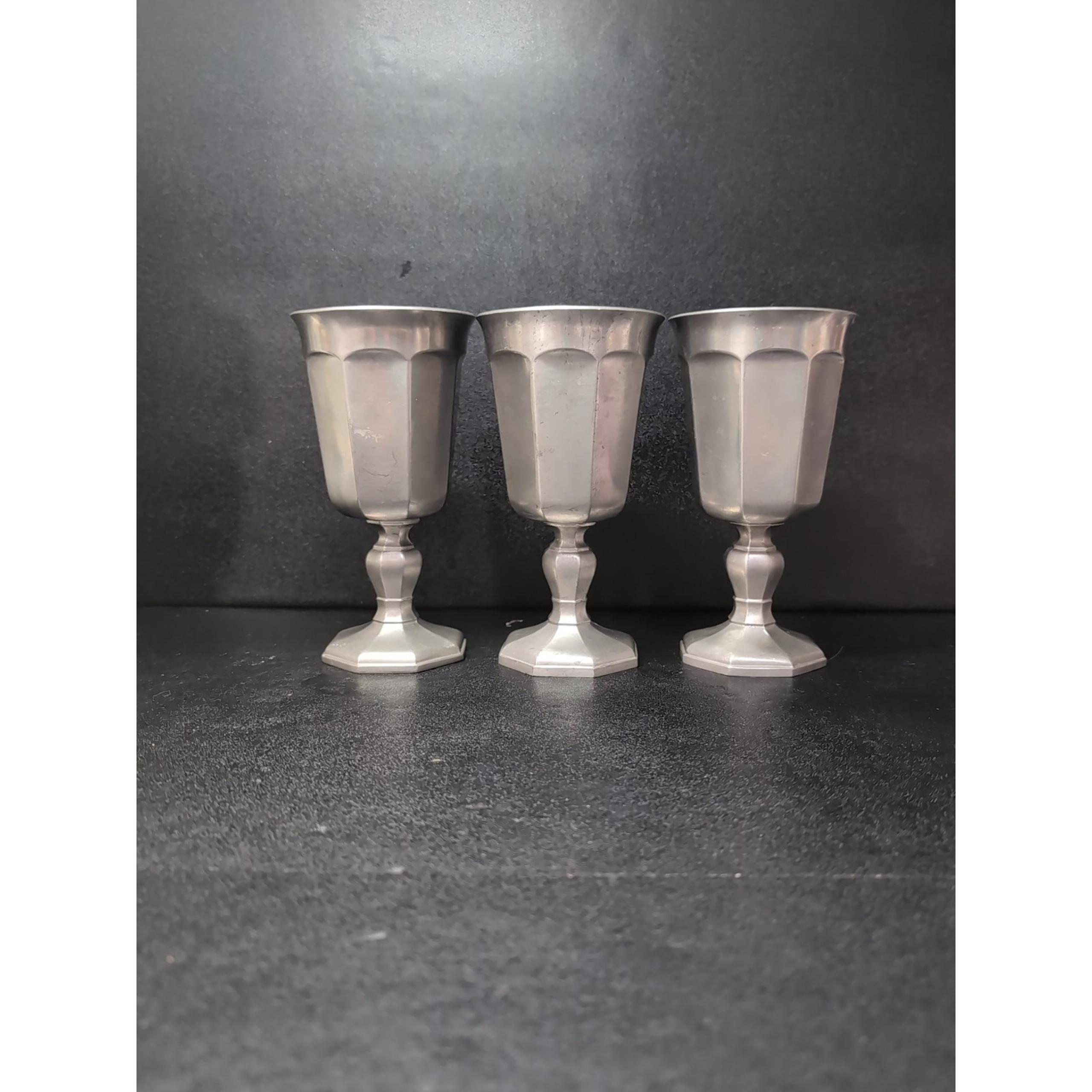 Gorham Octette Pewter Water Goblets Set, Vintage Pewter Goblets 8 oz, Set Of 3