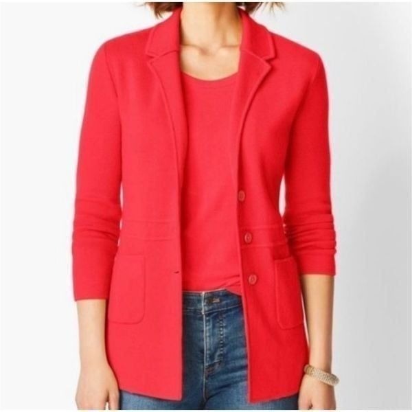 Talbots 100% merino wool red sweater blazer size small petite