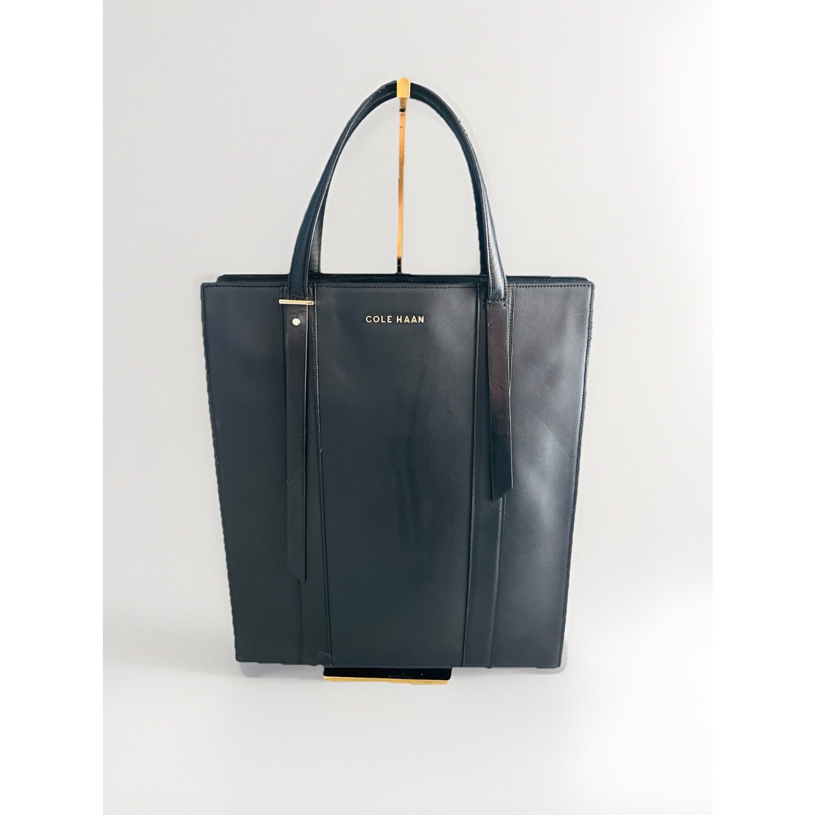 EUC Cole Haan Black Vestry Magazine Leather Tote Bag Handbag