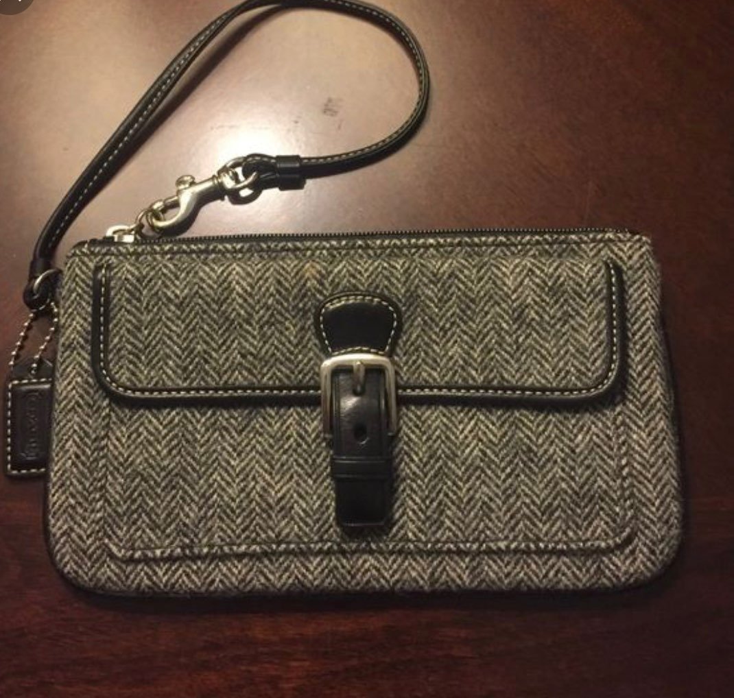 Coach Gray Herringbone Tweed Wristlet