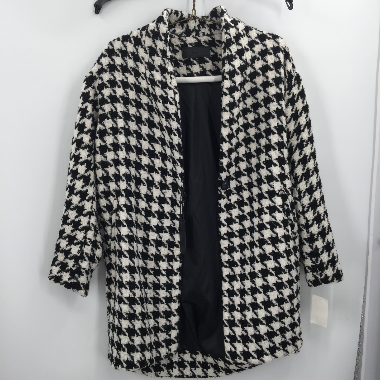 Blank NYC Houndstooth Cocoon Coat X-Small Long Sleeves Black White NWT