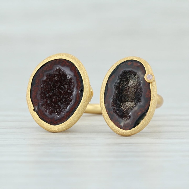 New Agate Druzy Quartz Geode Ring Sterling Silver 18k Vermeil Diamond Handmade