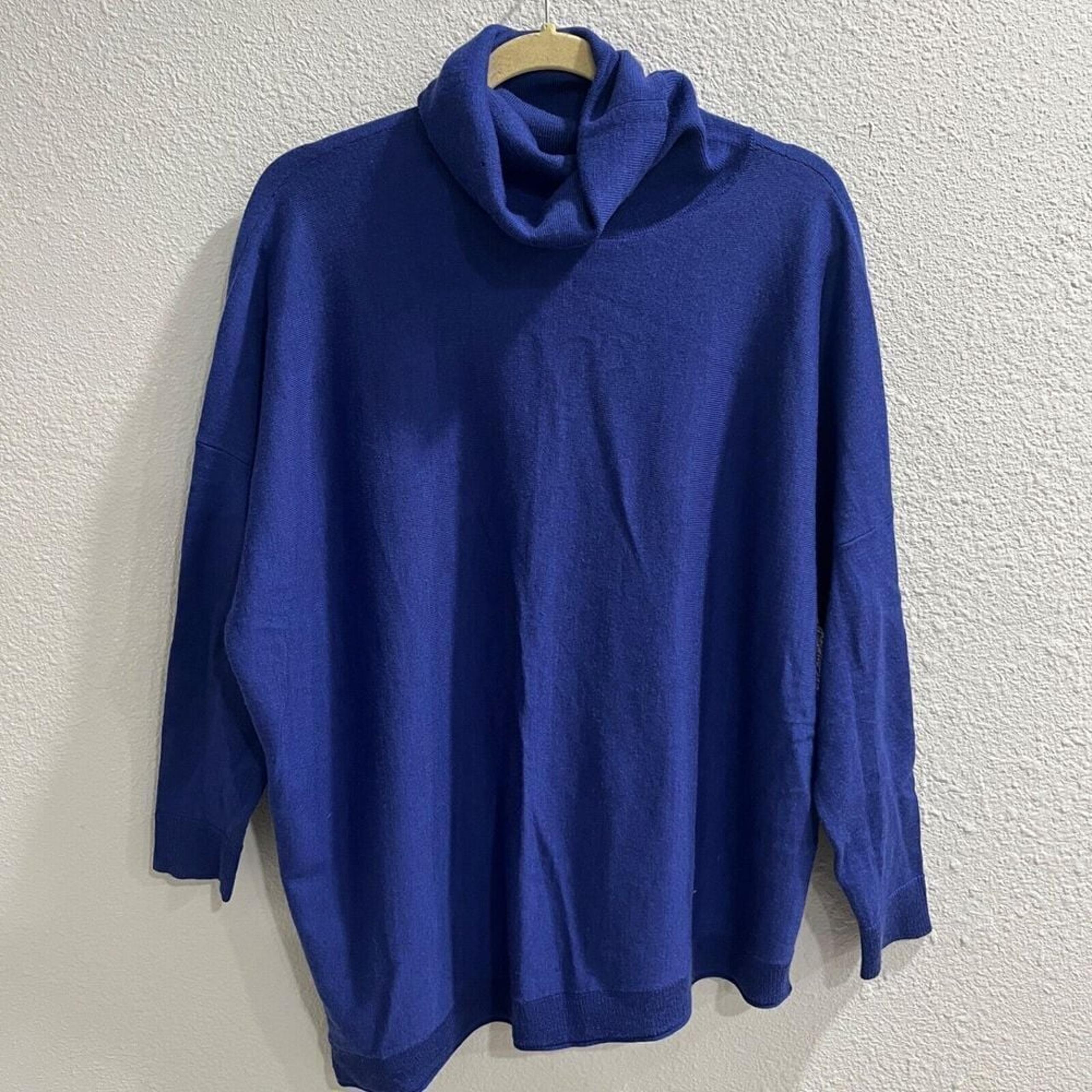 Eileen Fisher 100% Merino Wool Turtleneck Sweater Womens Small Blue Lon…