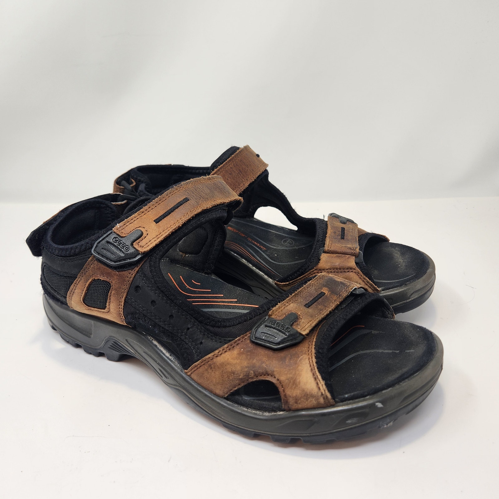 Ecco Men Yucatan Sport Sandal Size 44 US 10 Brown Leather Adjustable Comfort