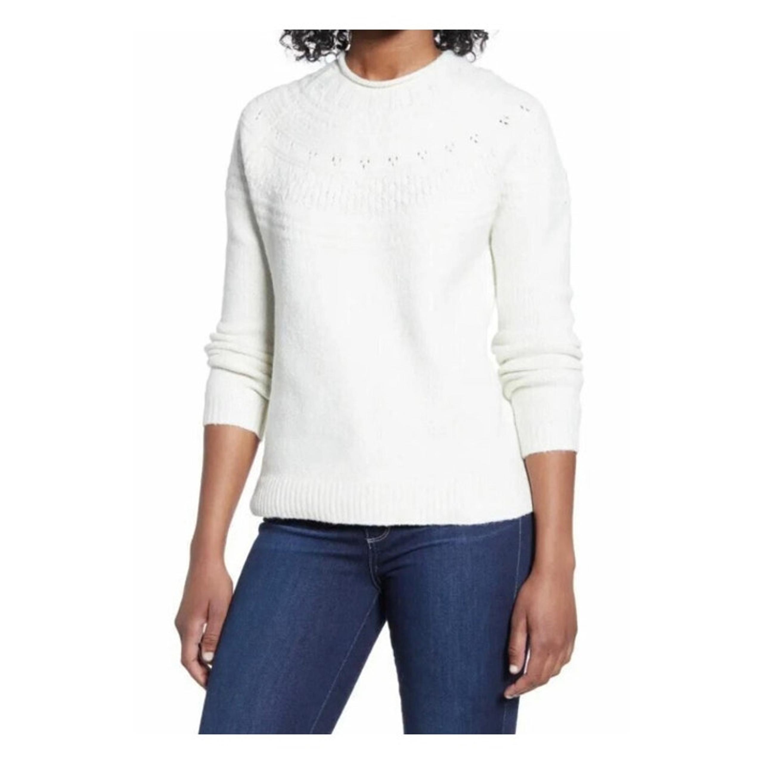 Caslon Fair Isle Crew Neck Pullover Sweater Off-White Plus Size 4X