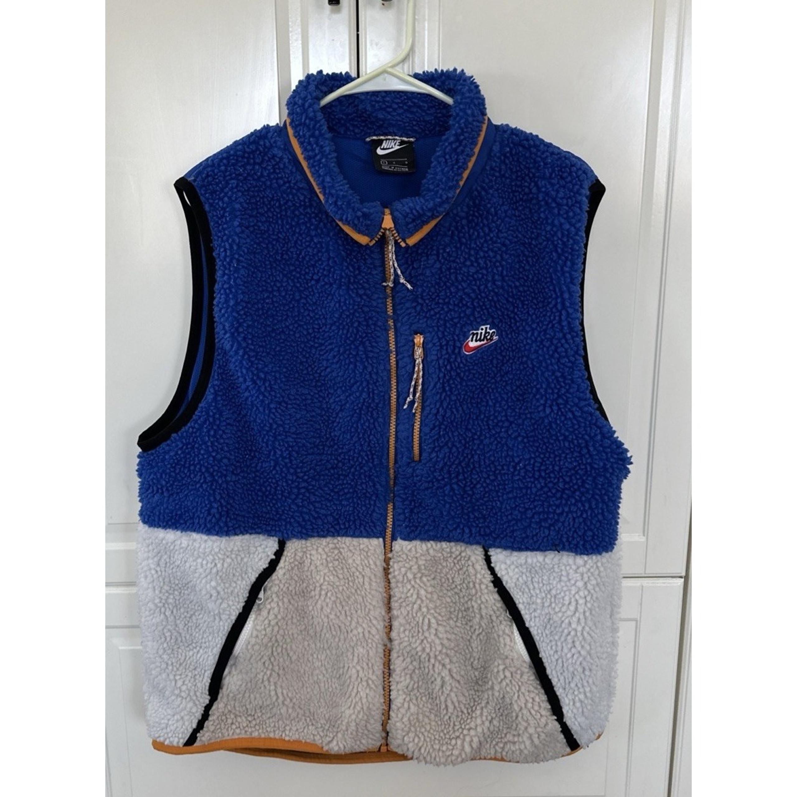 Nike Sherpa Fleece Vest Mens Full Zip White Blue Color Block Gilet #3238 Sz L