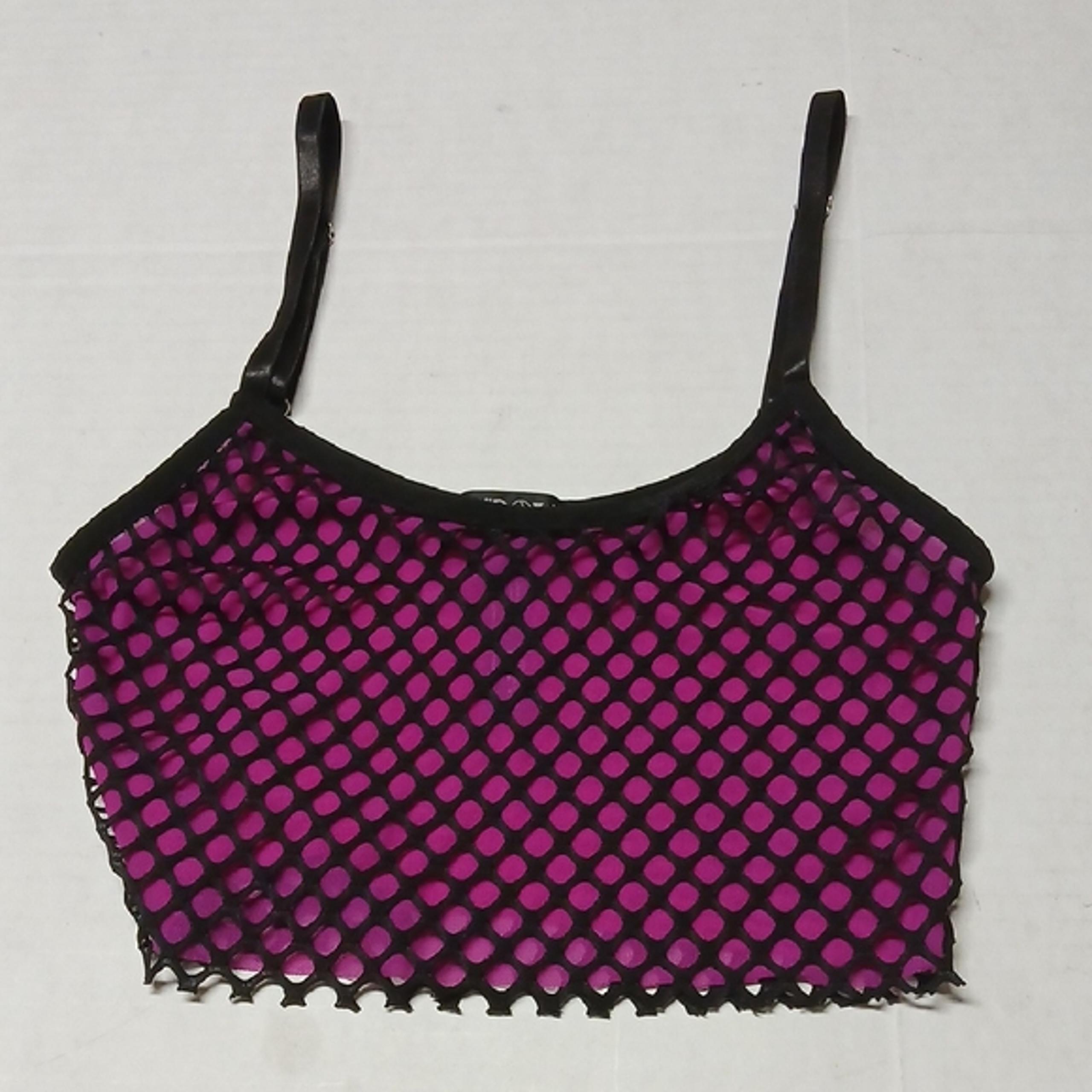 Dolls Kill Widow Freak Like Me Pink & Black Fishnet Cami Crop Top Tank Size XS