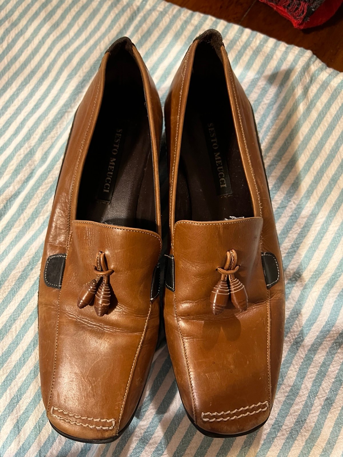Sesto Meucci brown leather loafers, flats, size 5