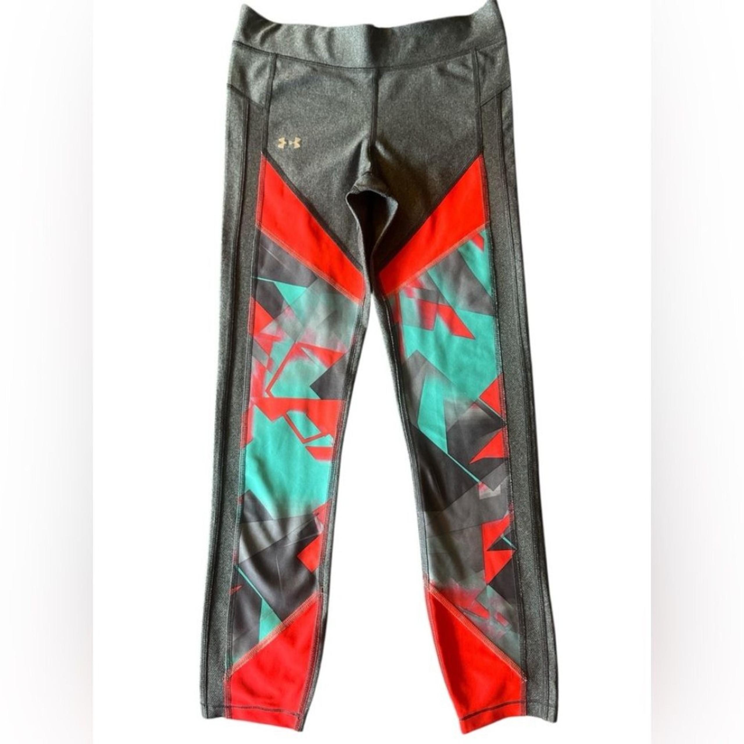 Women’s Under Armour Gray Orange Compression Heatgear Leggings Small Activewear