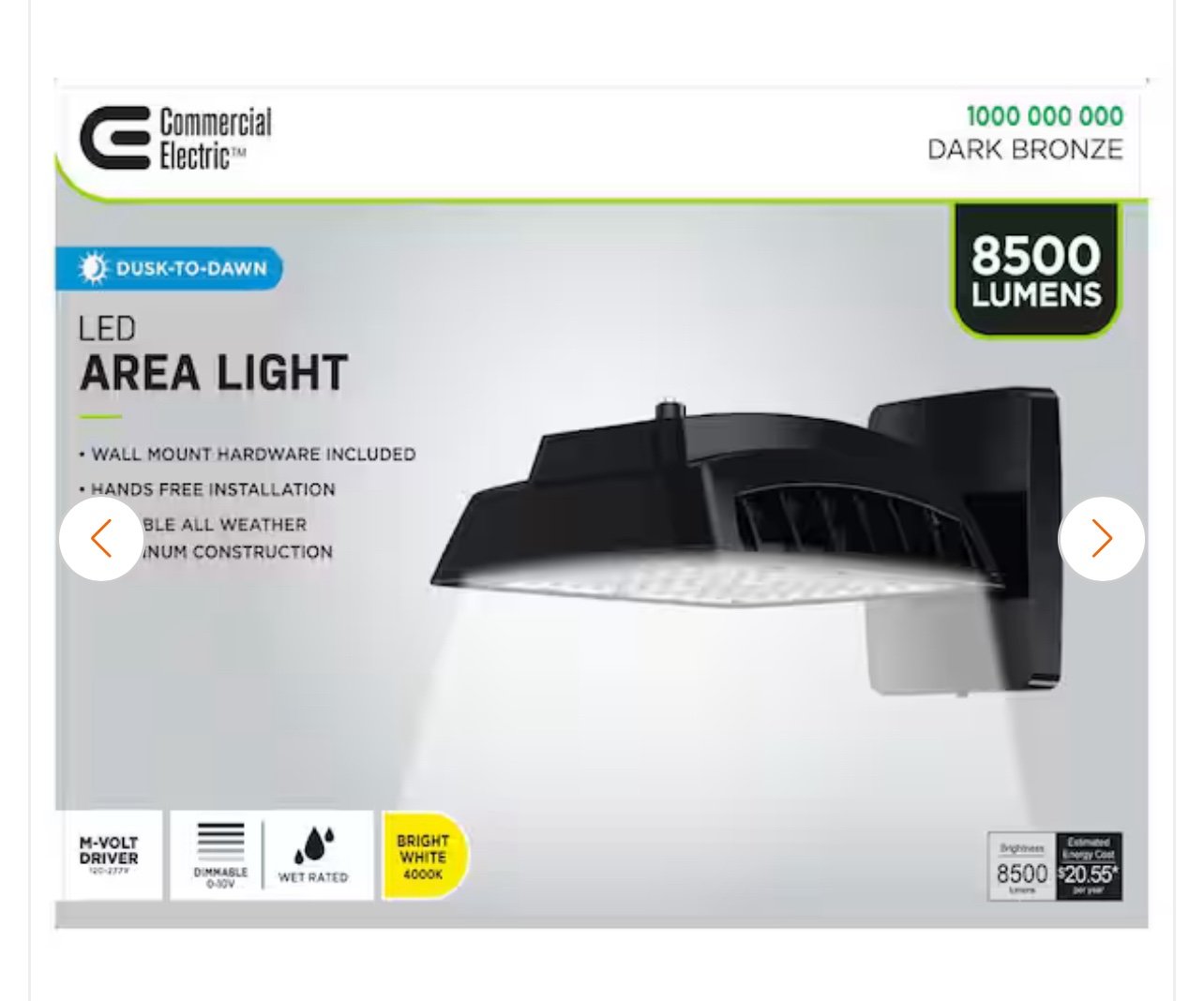 Commercial Electric 300W Equivalent Integrated LED Bronze Outdoor Commercial Are