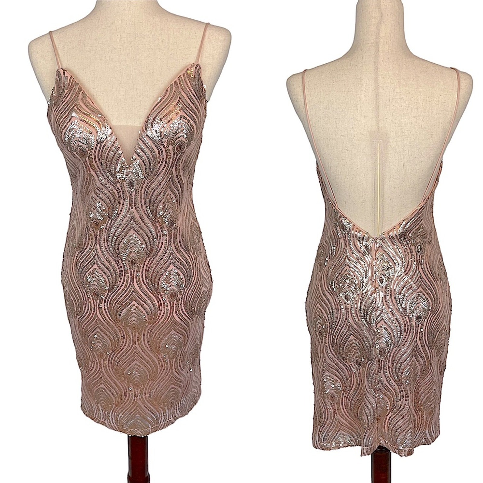 Madison James Mesh Sequin Backless Cocktail Party Dress Size 4 Pink Silver